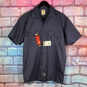 Dickies Medium Navy Blue Short Sleeve Work Shirt Button Up NWT